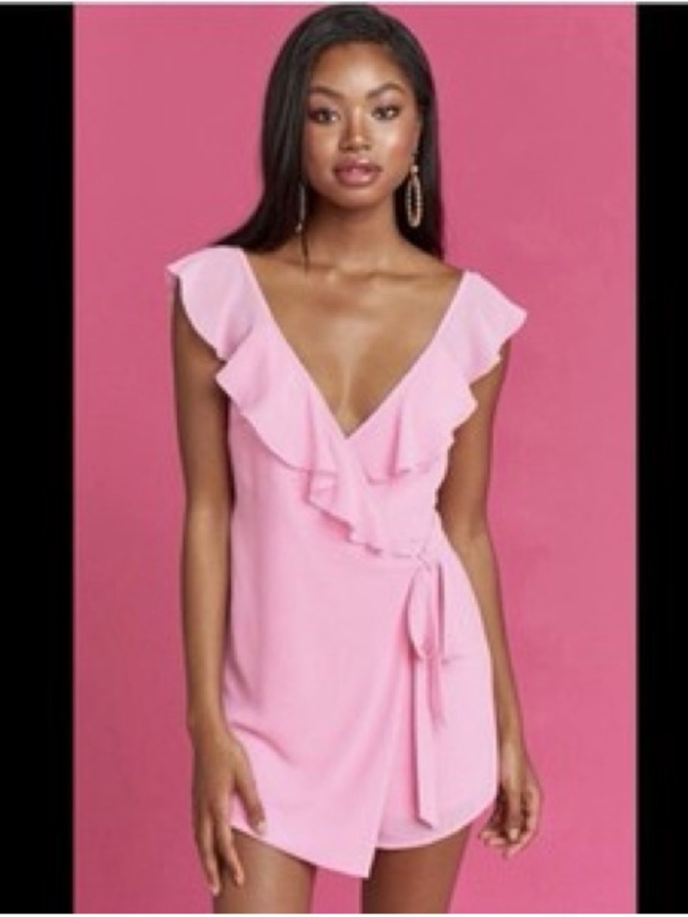 GB Gianni Bini Ruffled V-Neck Pink Wrap Mini Dress Sz S